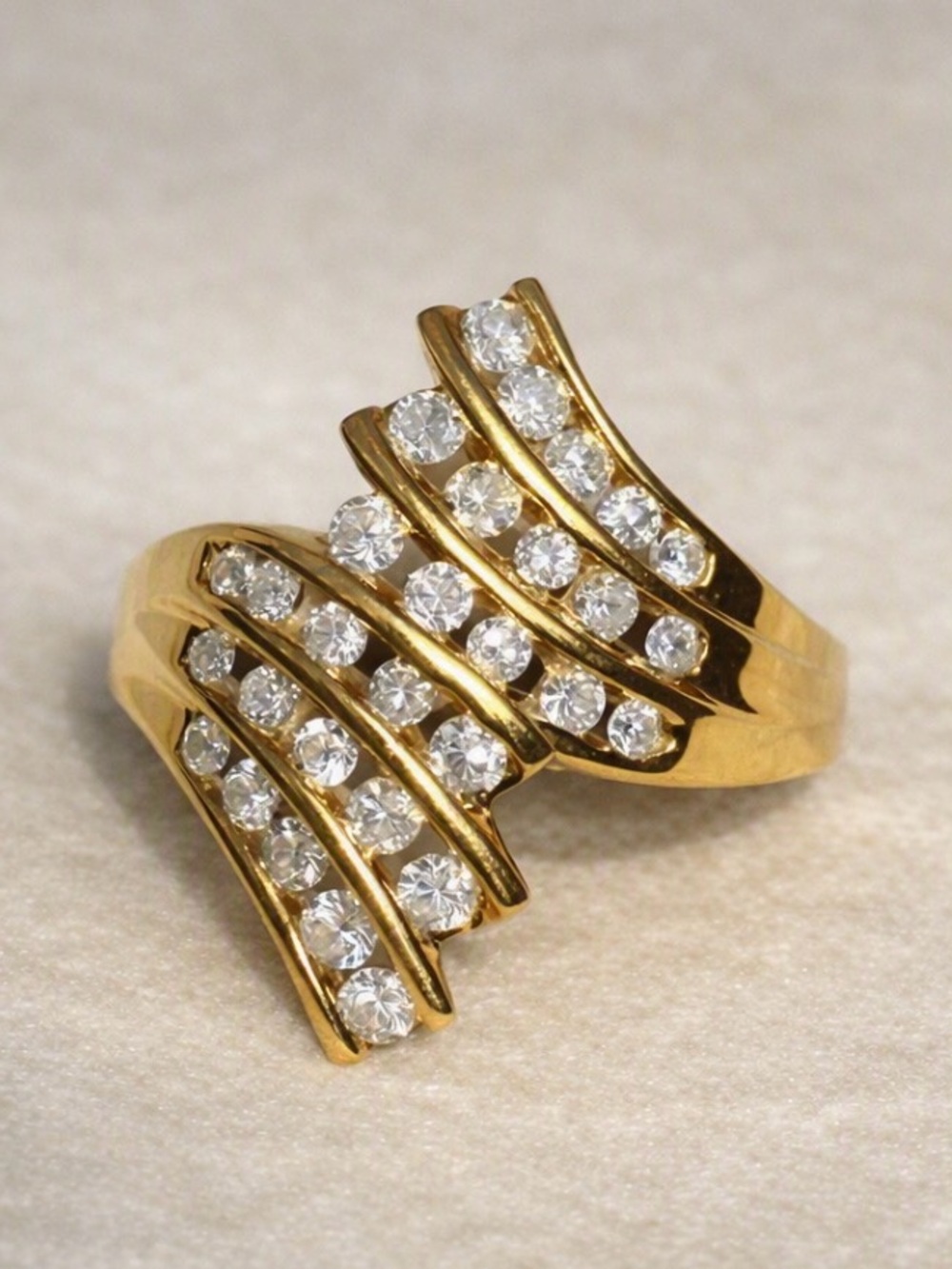 1ct Natural Diamond Bypass Ring 10K Yellow Gold Vintage Channel Set